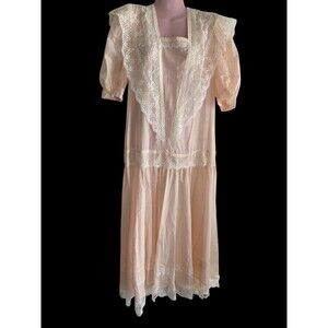 Vintage Jessica McClintock Dress Womens 9/10 Pink Lace Drop Waist Bridal USA 80s